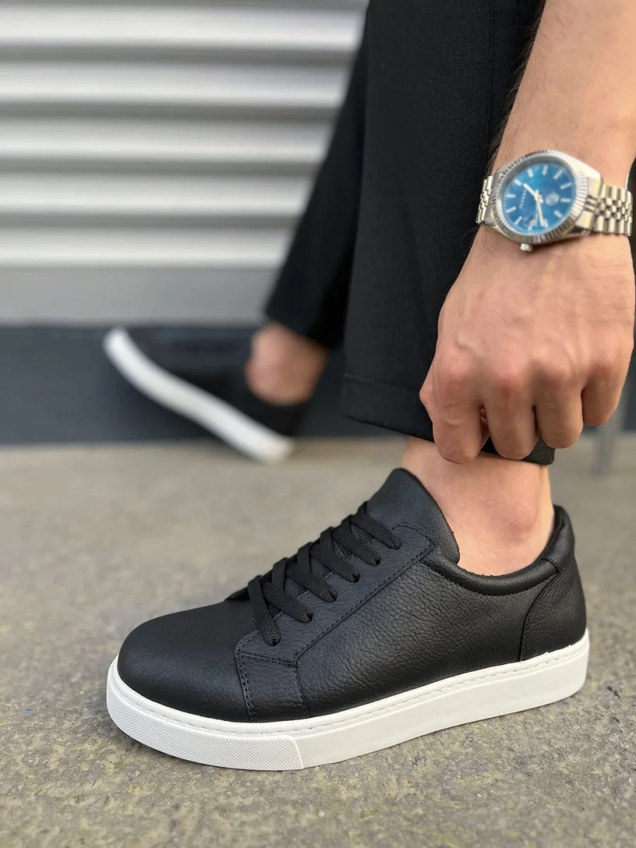 JY165 Elite Bağcıklı Cilt Erkek Günlük Sneaker Ayakkabı CBT - Siyah