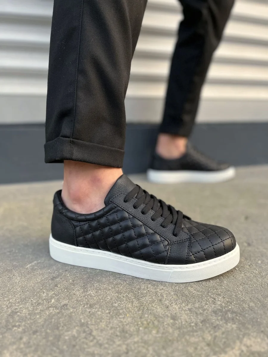 JY166 Prestige Bağcıklı Cilt Kapitone Desenli Erkek Günlük Sneaker Ayakkabı CBT - Siyah