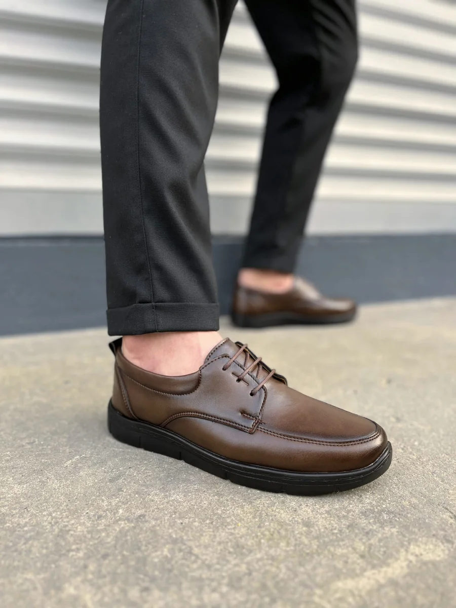 JY0510 Clasica Bağcıklı Cilt Erkek Günlük Klasik Ayakkabı CST - Kahverengi