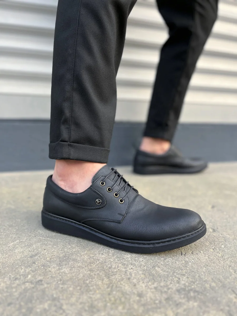 JY0610 Clasico Bağcıklı Cilt Erkek Günlük Klasik Ayakkabı CST - Mat Siyah