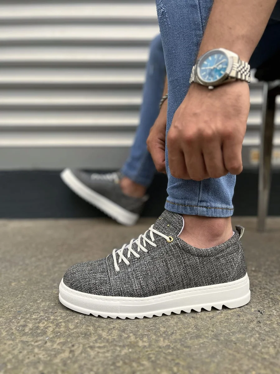 JY152 Cool Bağcıklı Keten Erkek Günlük Spor Klasik Ayakkabı KBT - Gri