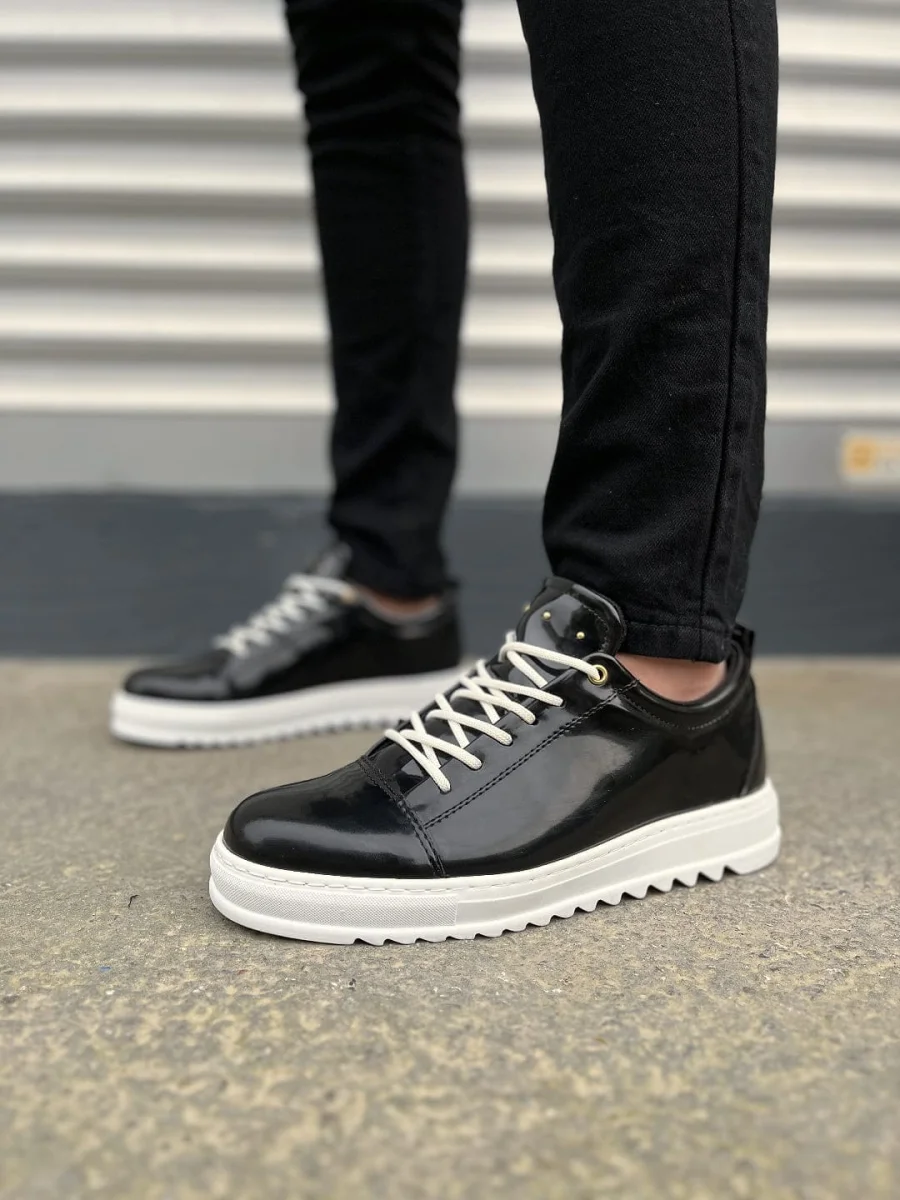 JY152 Cool Bağcıklı Rugan Erkek Günlük Spor Klasik Ayakkabı RBT - Siyah