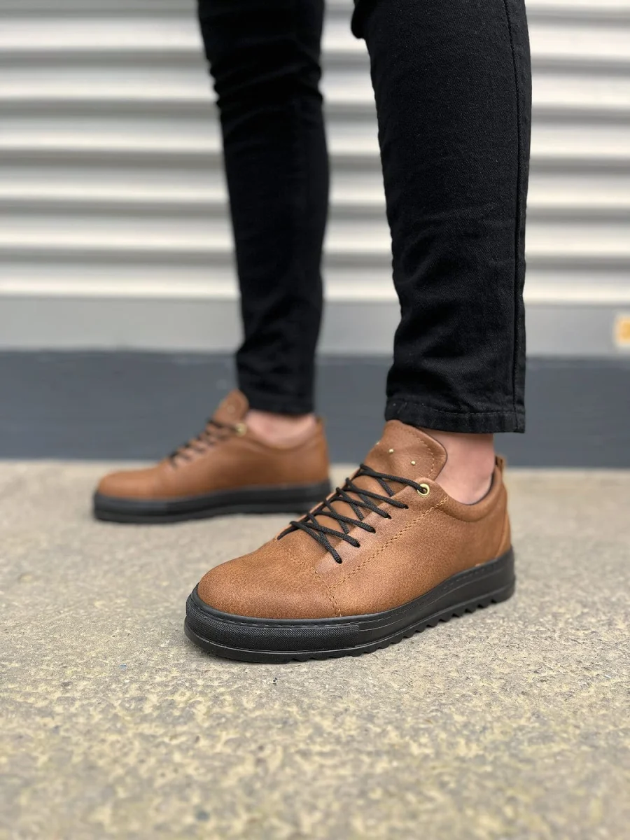 JY152 Cool Bağcıklı Cilt Erkek Günlük Spor Klasik Ayakkabı CST - Taba