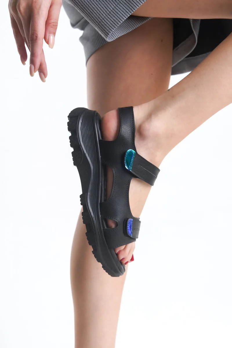 LAMIA Cırt Cırtlı Ortopedik Taban Kadın Sandalet CST - Siyah