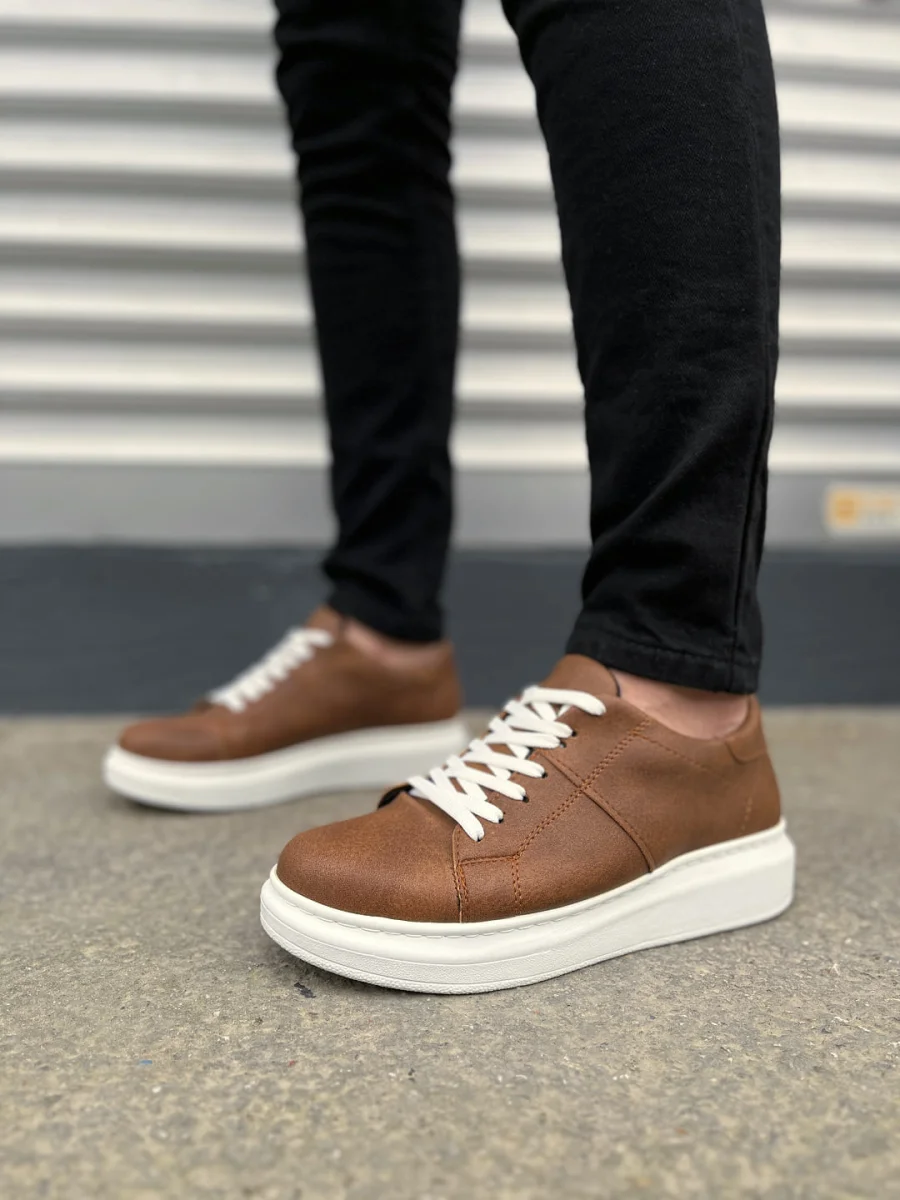 JY151 Boost Bağcıklı Cilt Erkek Günlük Sneaker Ayakkabı CBT - Taba