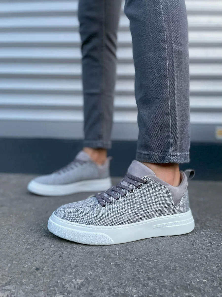 JY204 Flex Bağcıklı Keten Kumaş Erkek Günlük Sneaker Ayakkabı KBT - Gri