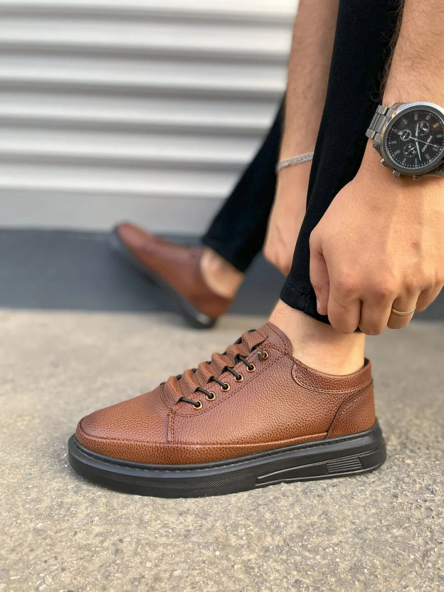 JY0535 Prime Bağcıklı Cilt Erkek Günlük Sneaker Ayakkabı CST - Taba