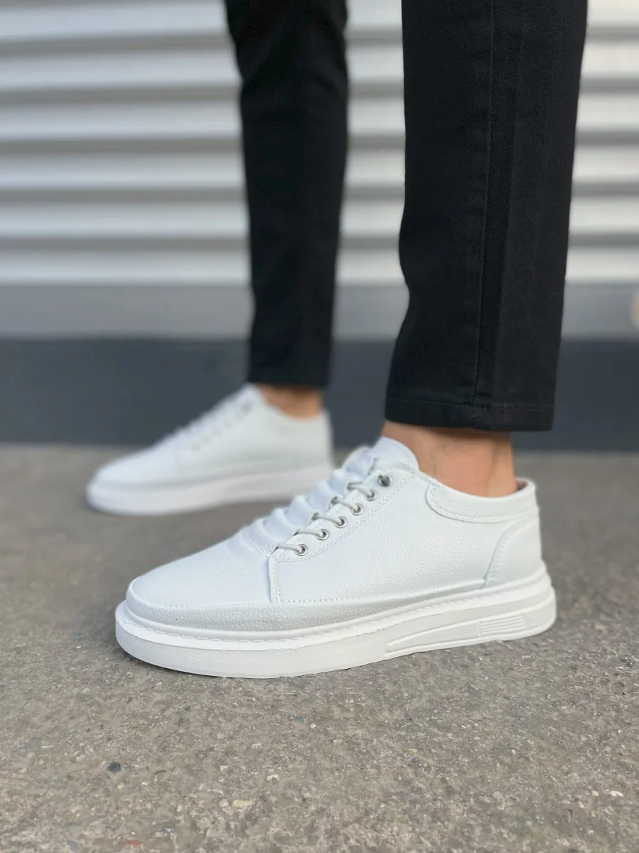 JY0535 Prime Bağcıklı Cilt Erkek Günlük Sneaker Ayakkabı CBT - Beyaz