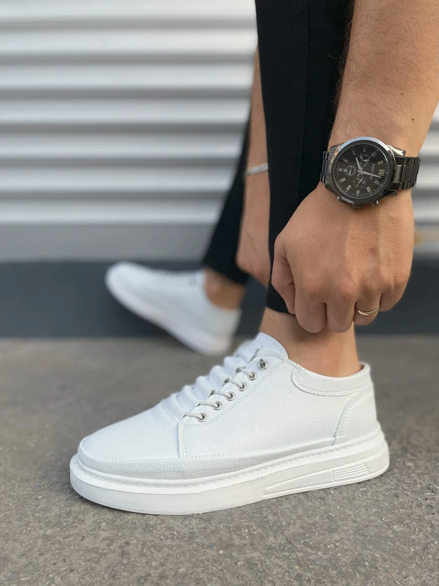 JY0535 Prime Bağcıklı Cilt Erkek Günlük Sneaker Ayakkabı CBT - Beyaz