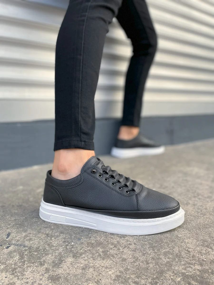JY0535 Prime Bağcıklı Cilt Erkek Günlük Sneaker Ayakkabı CBT - Siyah