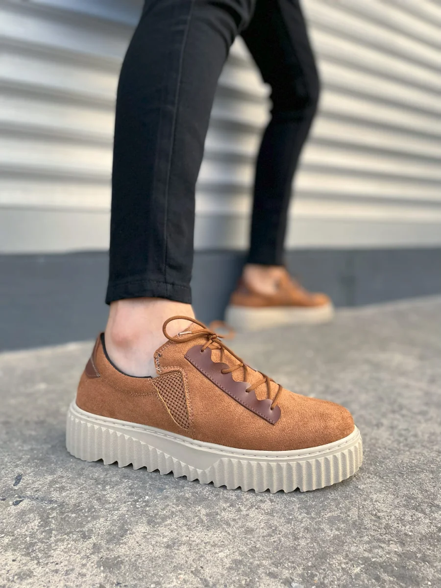 JY502 Bold Bağcıklı Süet Erkek Günlük Sneaker Ayakkabı SKT - Taba