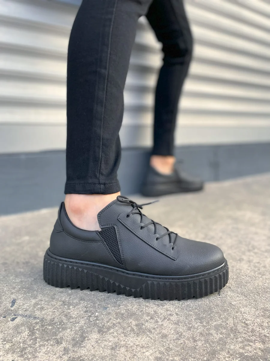 JY502 Bold Bağcıklı Cilt Erkek Günlük Sneaker Ayakkabı CST - Siyah