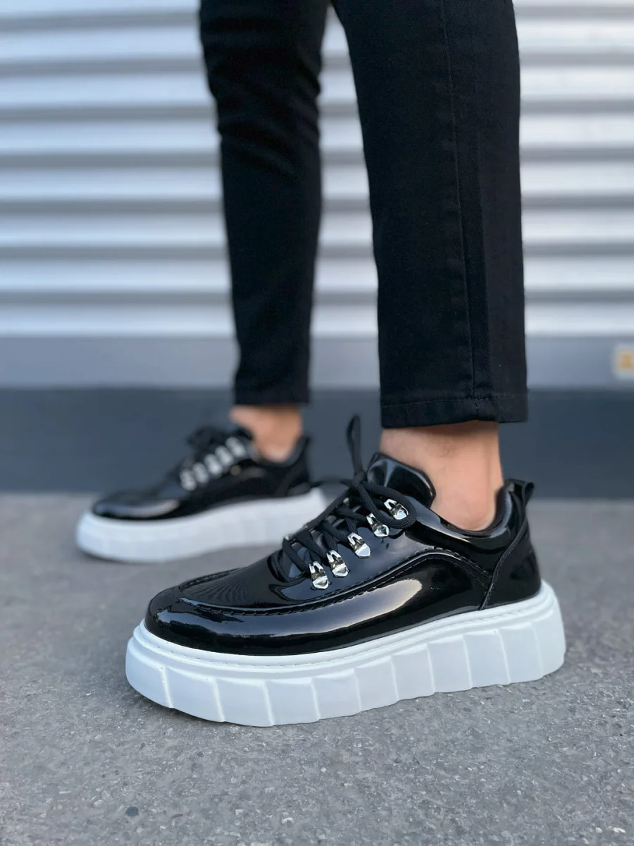 JY010 Cloud Bağcıklı Rugan Erkek Günlük Sneaker Ayakkabı RBT - Siyah
