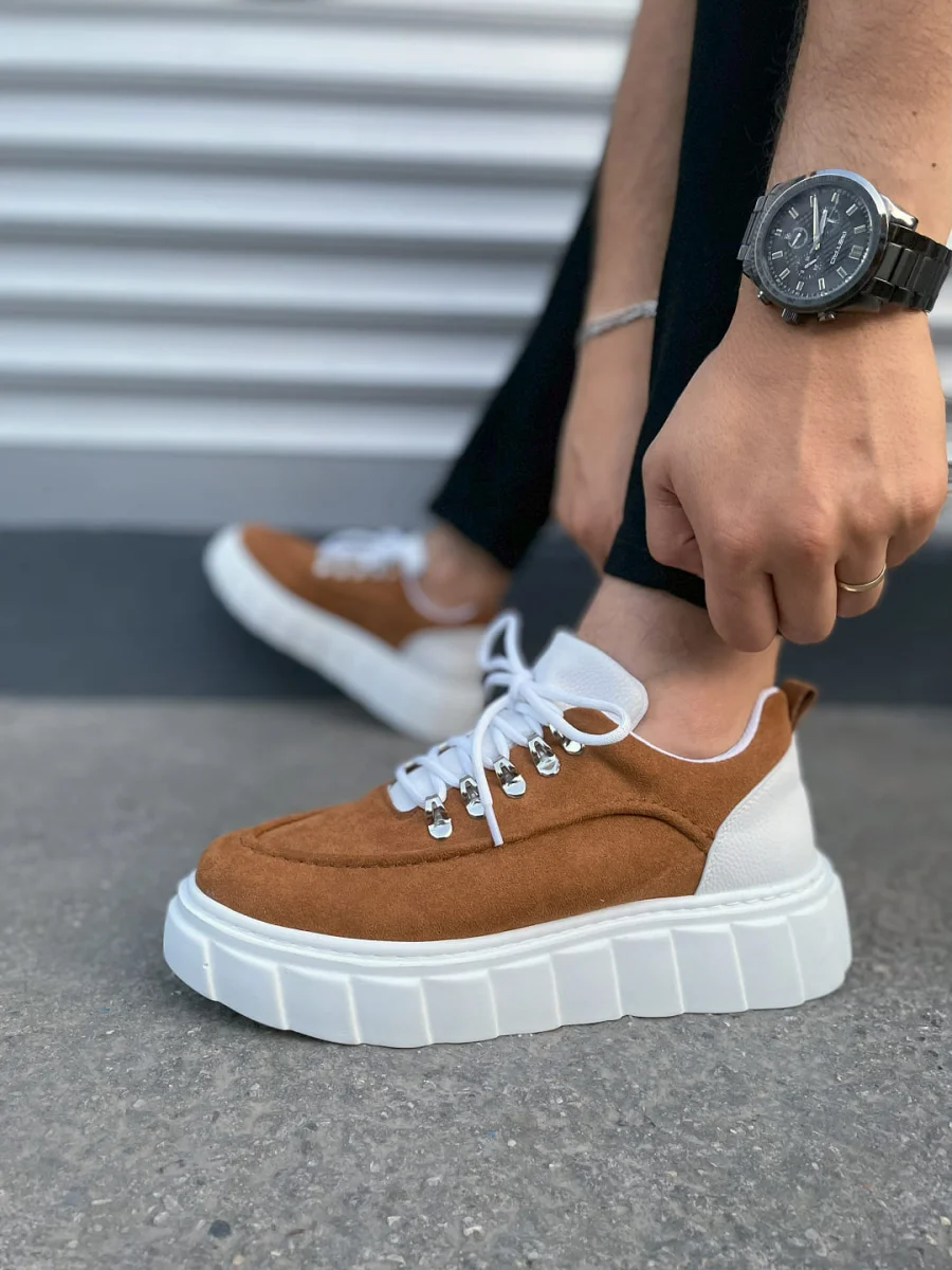 JY010 Cloud Bağcıklı Süet Erkek Günlük Sneaker Ayakkabı SBT - Taba/Beyaz