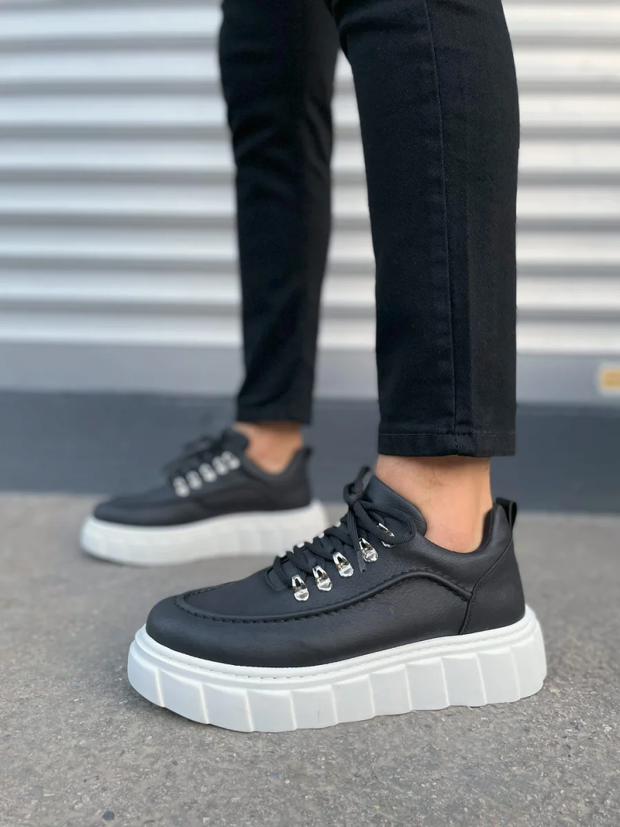 JY010 Cloud Bağcıklı Cilt Erkek Günlük Sneaker Ayakkabı CBT - Siyah