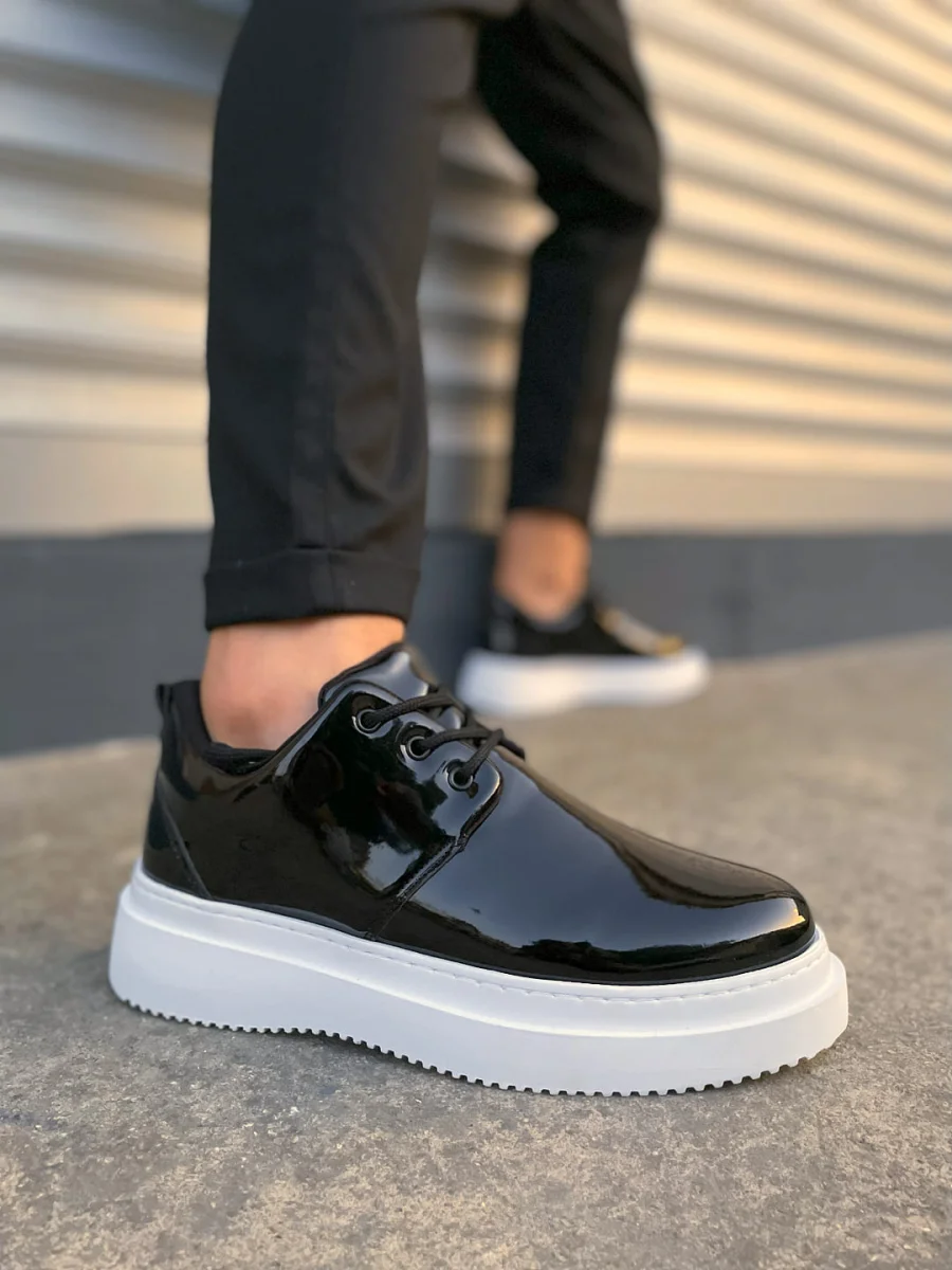 JY03 Luxor Bağcıklı Rugan Erkek Günlük Spor Klasik Ayakkabı RBT - Siyah