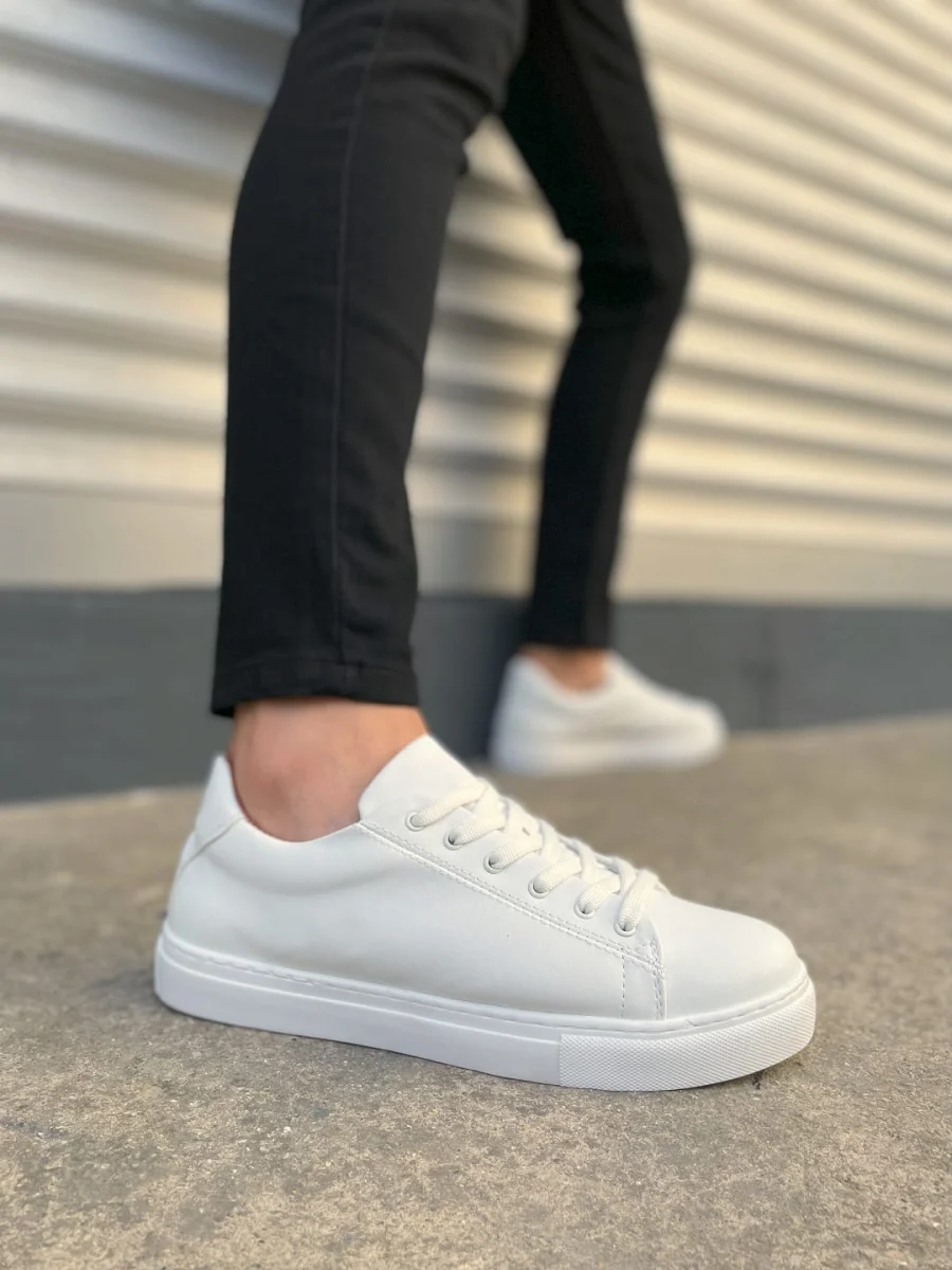 JY122 Mode Bağcıklı Cilt Erkek Günlük Sneaker Ayakkabı CBT - Beyaz