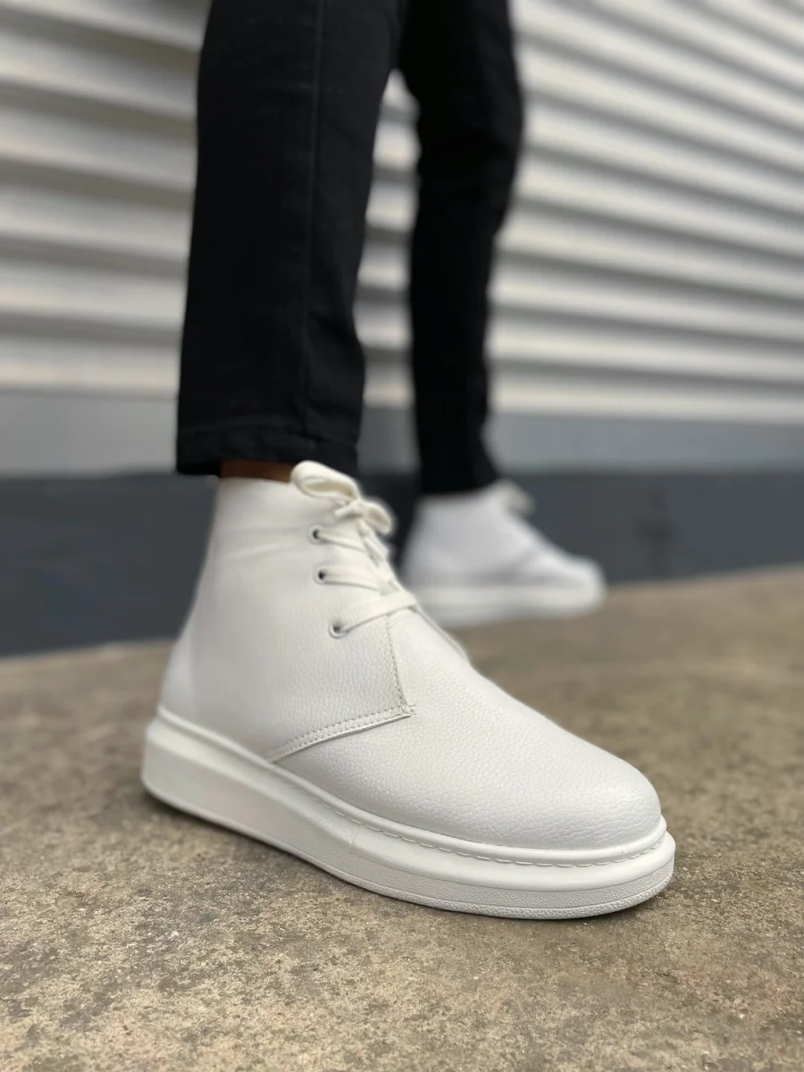 JY207 Oslo Bağcıklı Ortopedik Taban Cilt Erkek Spor Bot CBT - Beyaz