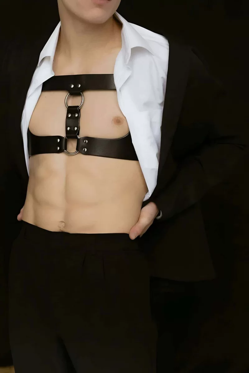 Erkek  Techno Party Aksesuar, Deri Göğüs Harness - Brfm116