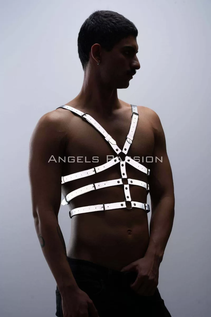 Karanlıkta Parlayan - Reflektörlü Erkek  Göğüs Harness, T-shirt Üzeri Harness - Brfm38
