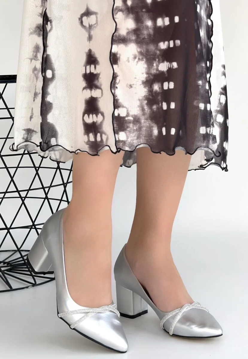 Rewin Gümüş Cilt Topuklu Ayakkabı