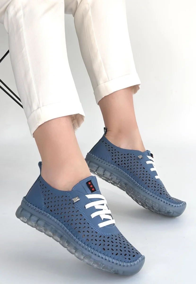 Otja Mavi Deri Lazerli Bağcıklı Spor Ayakkabı