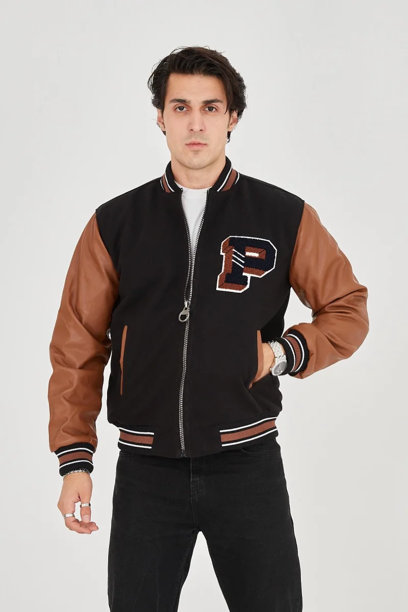 İçten Elyaf ve Astarlı Kolları Suni Deri Ceket - Kahverengi -