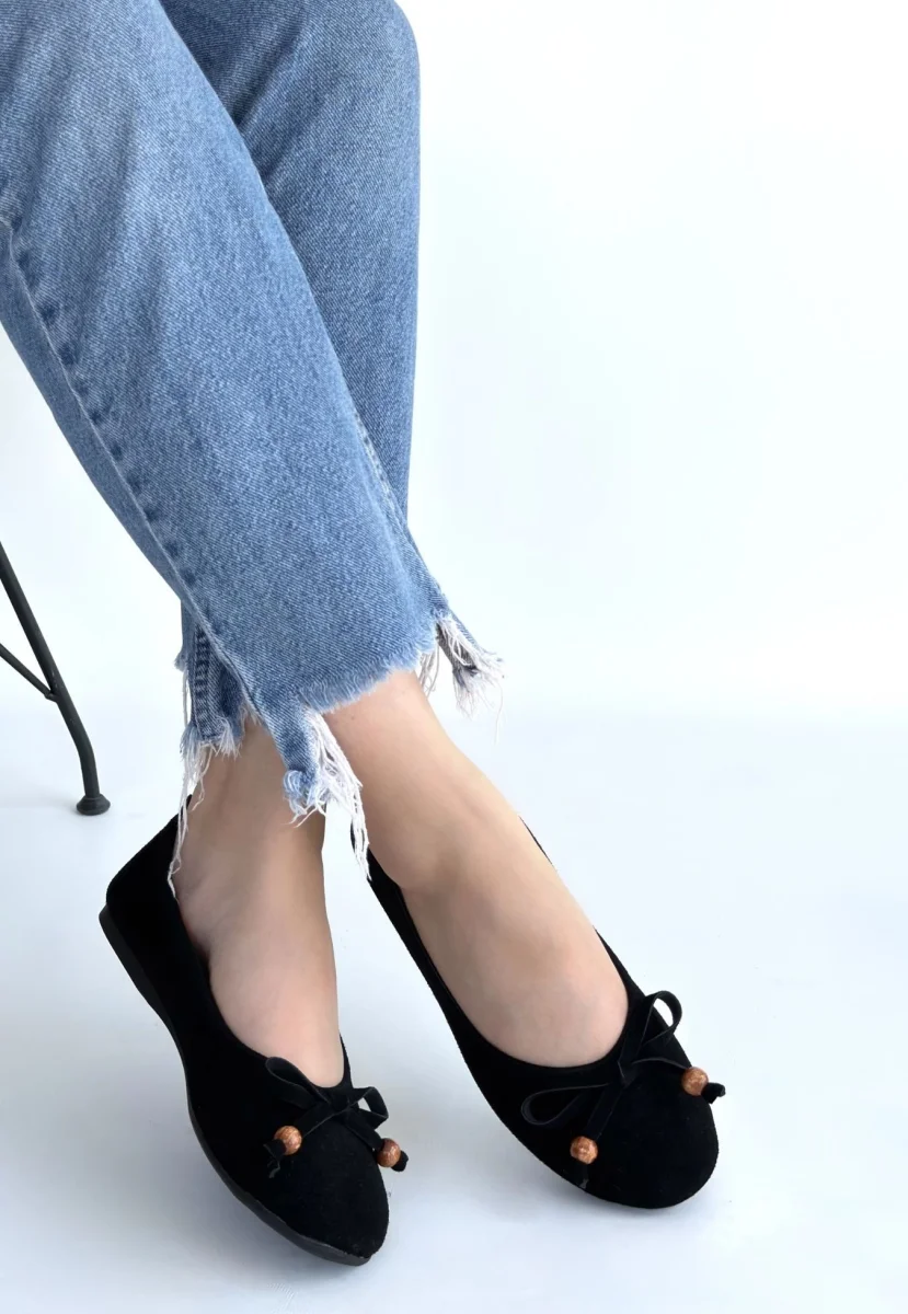 Cear Siyah Deri Tozu Süet Babet Ayakkabı