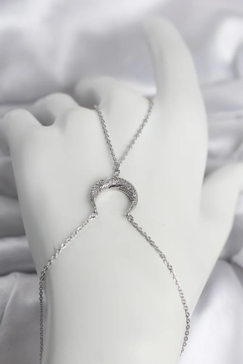 Pirinç Gümüş Renk Hilal Model Zirkon Taşlı Kadın Şahmeran