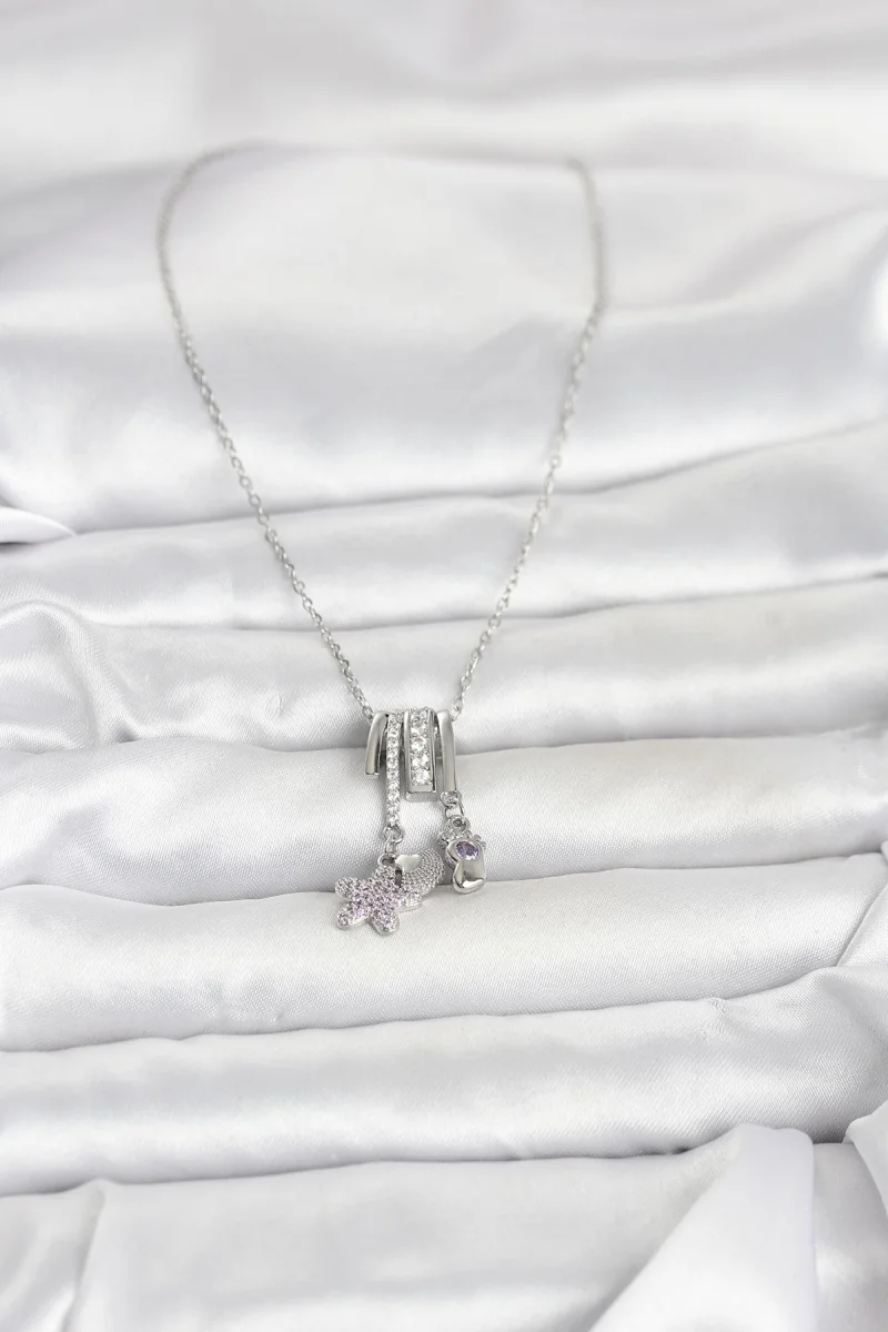 316L Çelik Gümüş Zirkon Taşlı Deniz Tema Charmlı Kadın Kolye