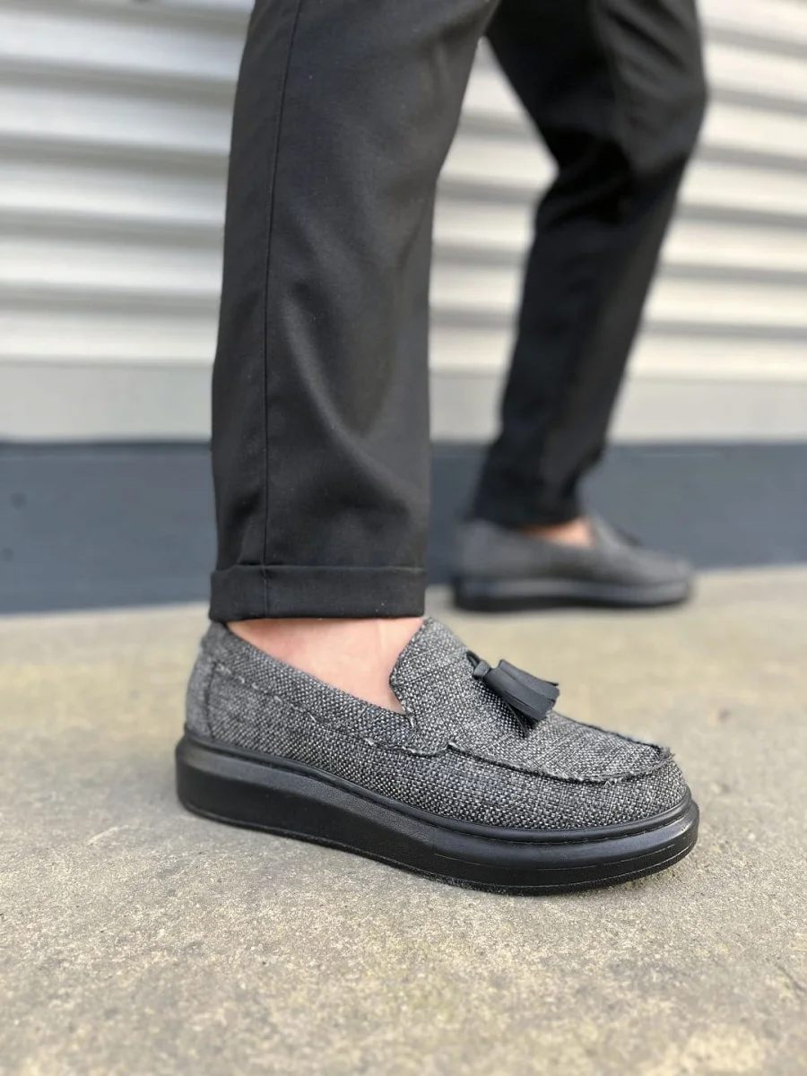 JY154 Blaze Bağcıksız Püsküllü Keten Erkek Günlük Spor Klasik Ayakkabı KST - Gri