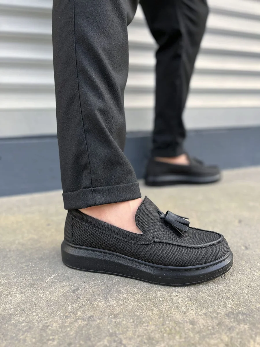 JY154 Blaze Bağcıksız Püsküllü Keten Erkek Günlük Spor Klasik Ayakkabı KST - Siyah