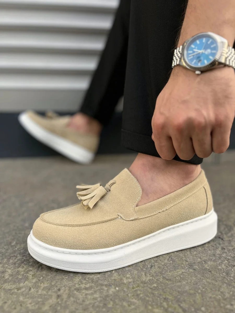 JY154 Blaze Bağcıksız Püsküllü Süet Erkek Günlük Spor Klasik Ayakkabı SBT - Krem