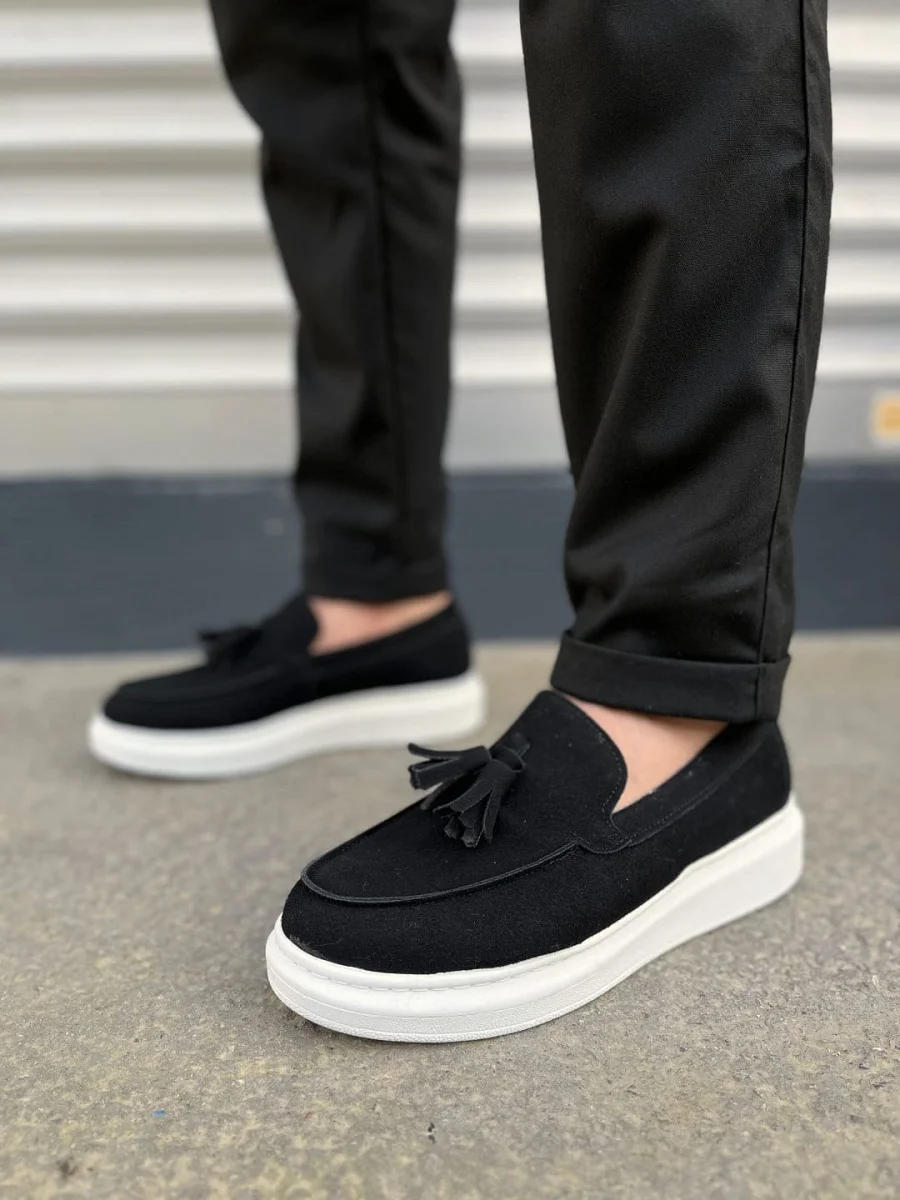 JY154 Blaze Bağcıksız Püsküllü Süet Erkek Günlük Spor Klasik Ayakkabı SBT - Siyah