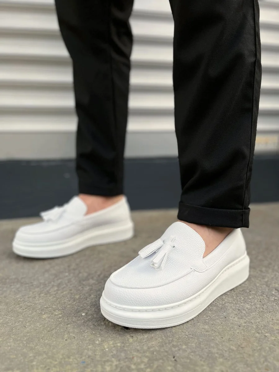 JY154 Blaze Bağcıksız Püsküllü Cilt Erkek Günlük Spor Klasik Ayakkabı CBT - Beyaz