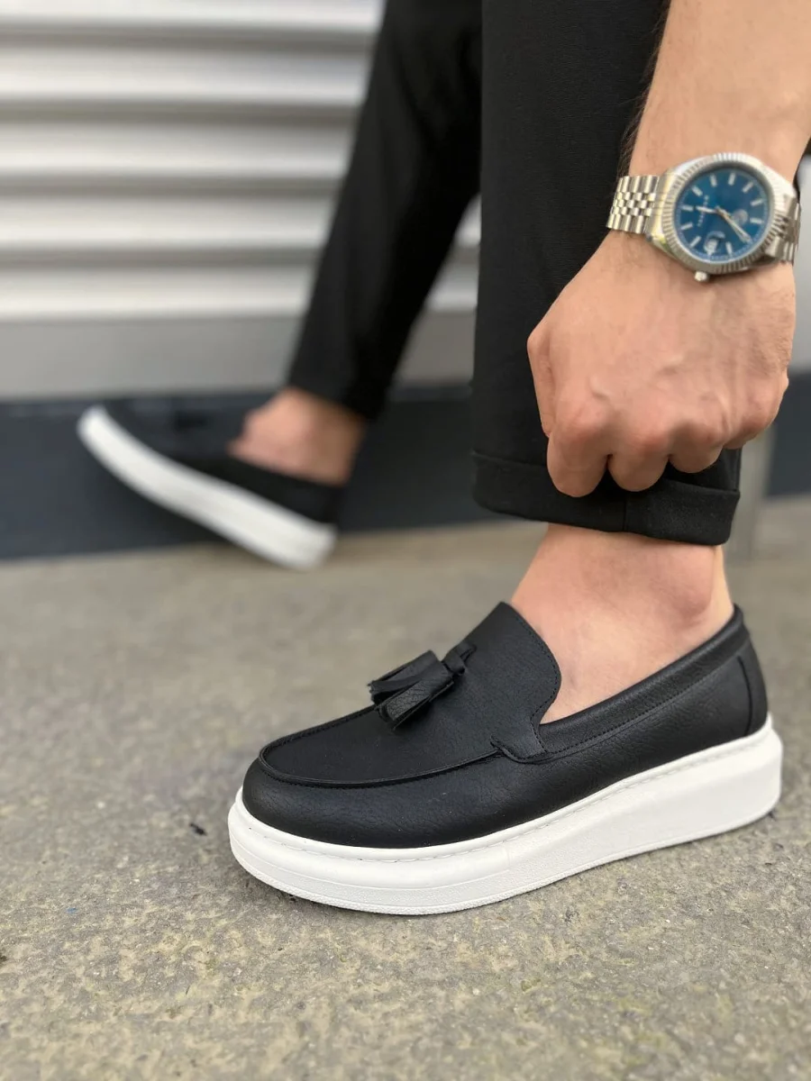 JY154 Blaze Bağcıksız Püsküllü Cilt Erkek Günlük Spor Klasik Ayakkabı CBT - Siyah