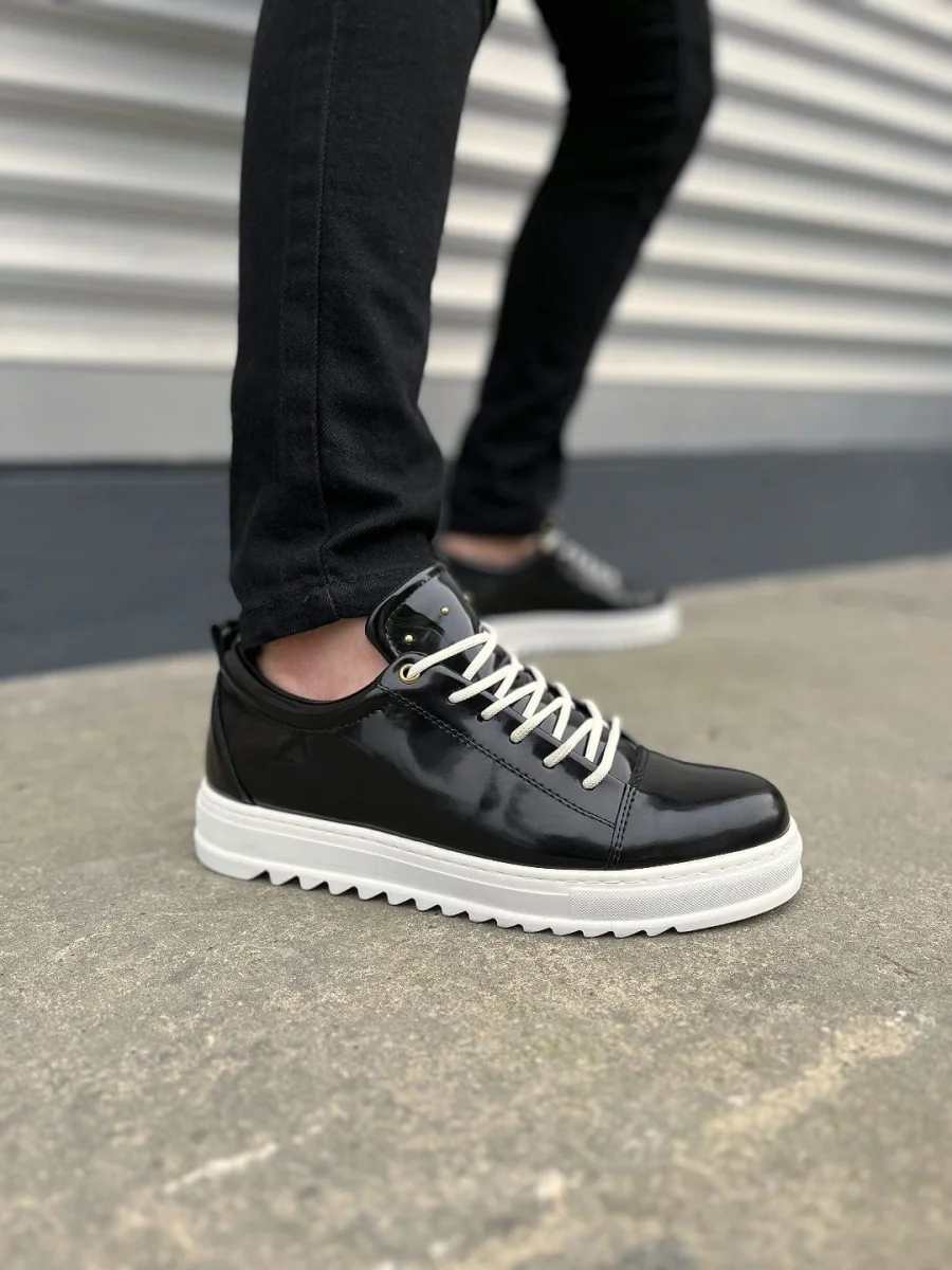 JY152 Cool Bağcıklı Rugan Erkek Günlük Spor Klasik Ayakkabı RBT - Siyah