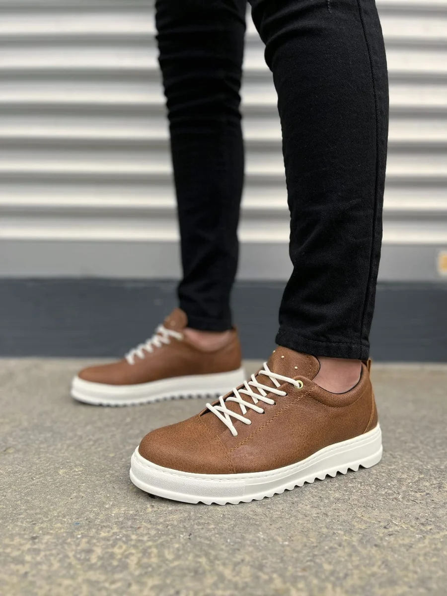 JY152 Cool Bağcıklı Cilt Erkek Günlük Spor Klasik Ayakkabı CBT - Taba