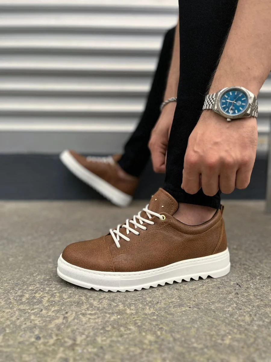 JY152 Cool Bağcıklı Cilt Erkek Günlük Spor Klasik Ayakkabı CBT - Taba