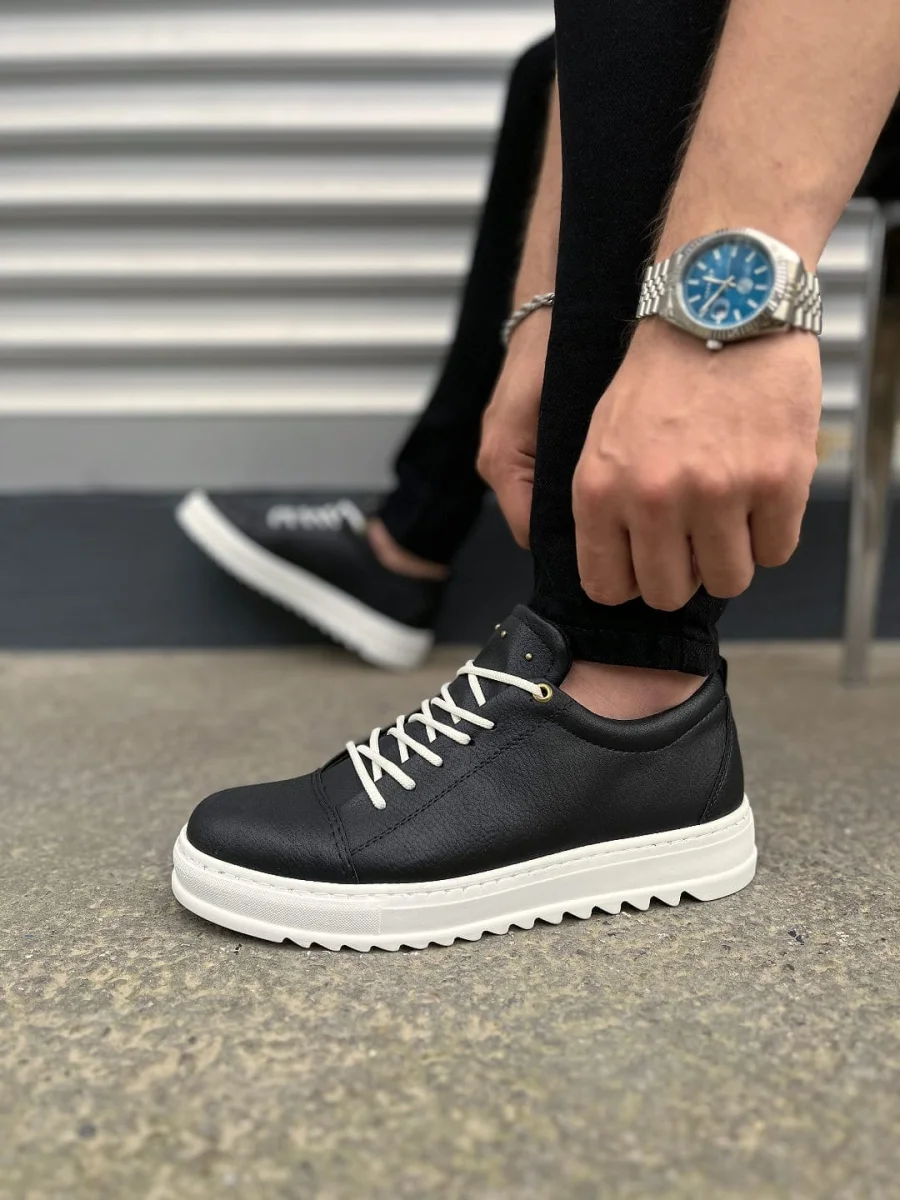 JY152 Cool Bağcıklı Cilt Erkek Günlük Spor Klasik Ayakkabı CBT - Siyah