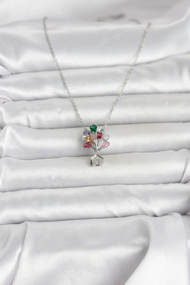 316L Çelik Zincir Gümüş Renk Uçan Balon Ev Figür Kadın Kolye