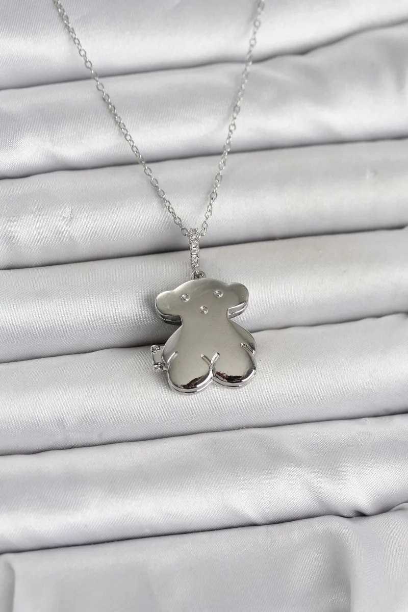 316L Çelik Zincir Gümüş Renk Ayıcık Model Açılabilir Kadın Kolye