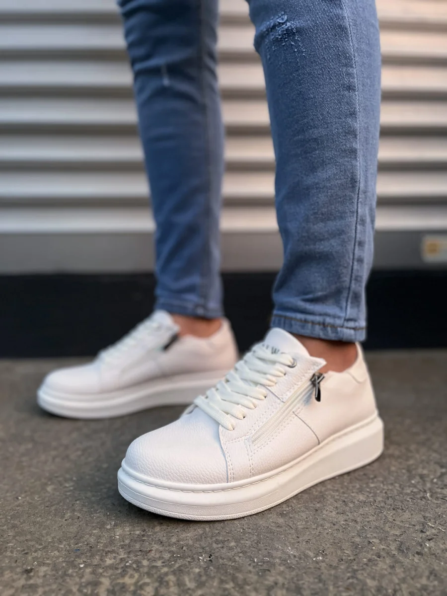 JY155 Warrior Bağcıklı ve Fermuarlı Cilt Erkek Günlük Sneaker Ayakkabı CBT - Beyaz
