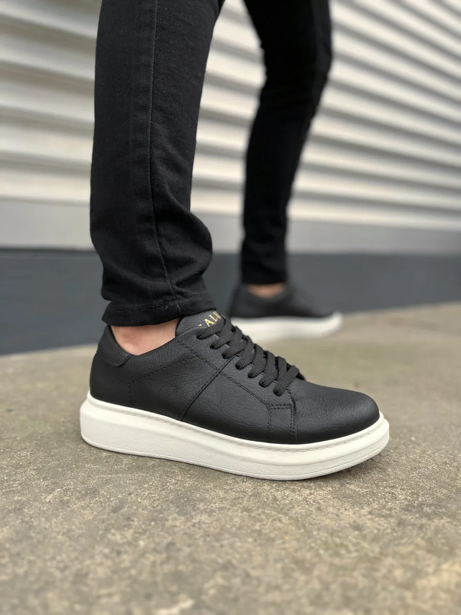 JY151 Boost Bağcıklı Cilt Erkek Günlük Sneaker Ayakkabı CBT - Siyah