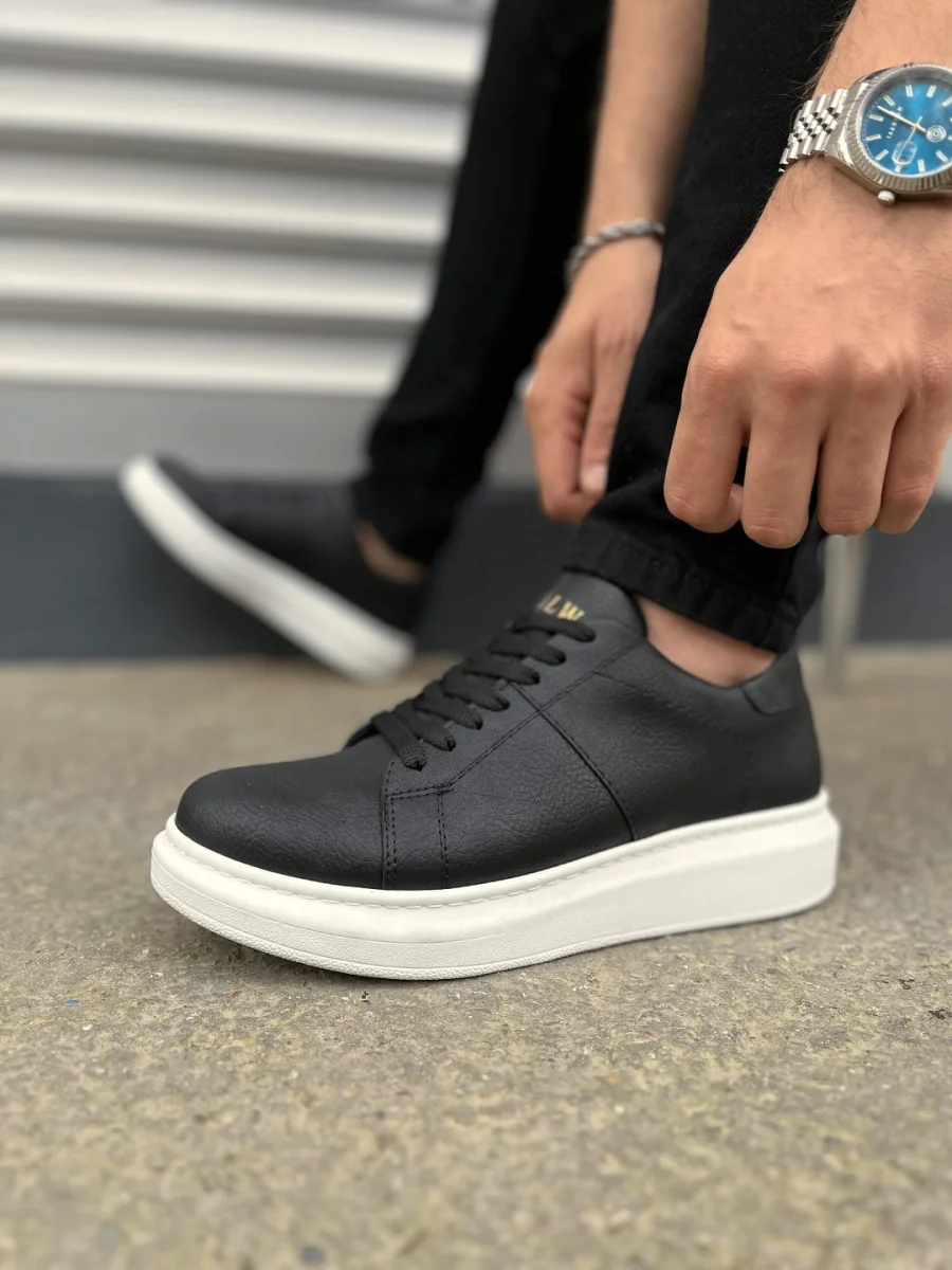 JY151 Boost Bağcıklı Cilt Erkek Günlük Sneaker Ayakkabı CBT - Siyah