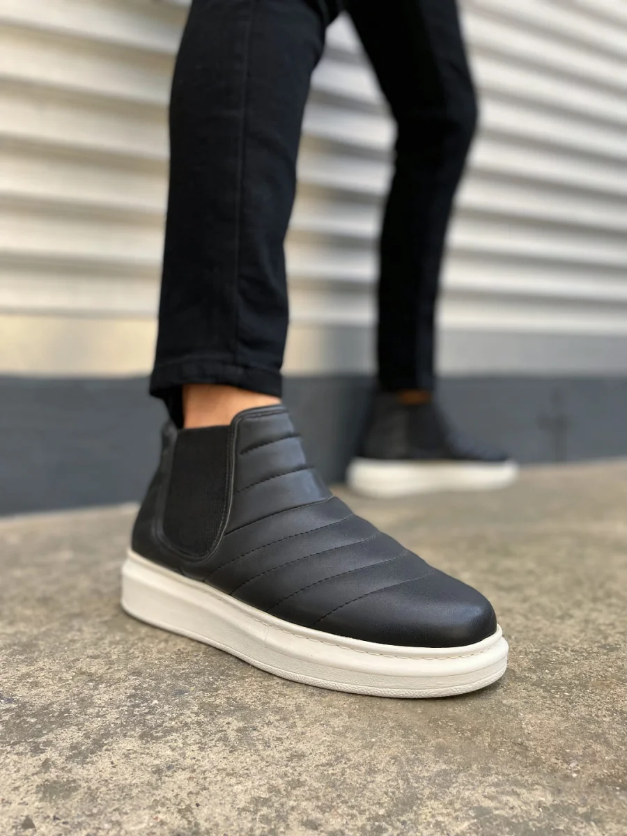 JY205 Boston Bağcıksız Ortopedik Taban Cilt Erkek Spor Bot CBT - Siyah