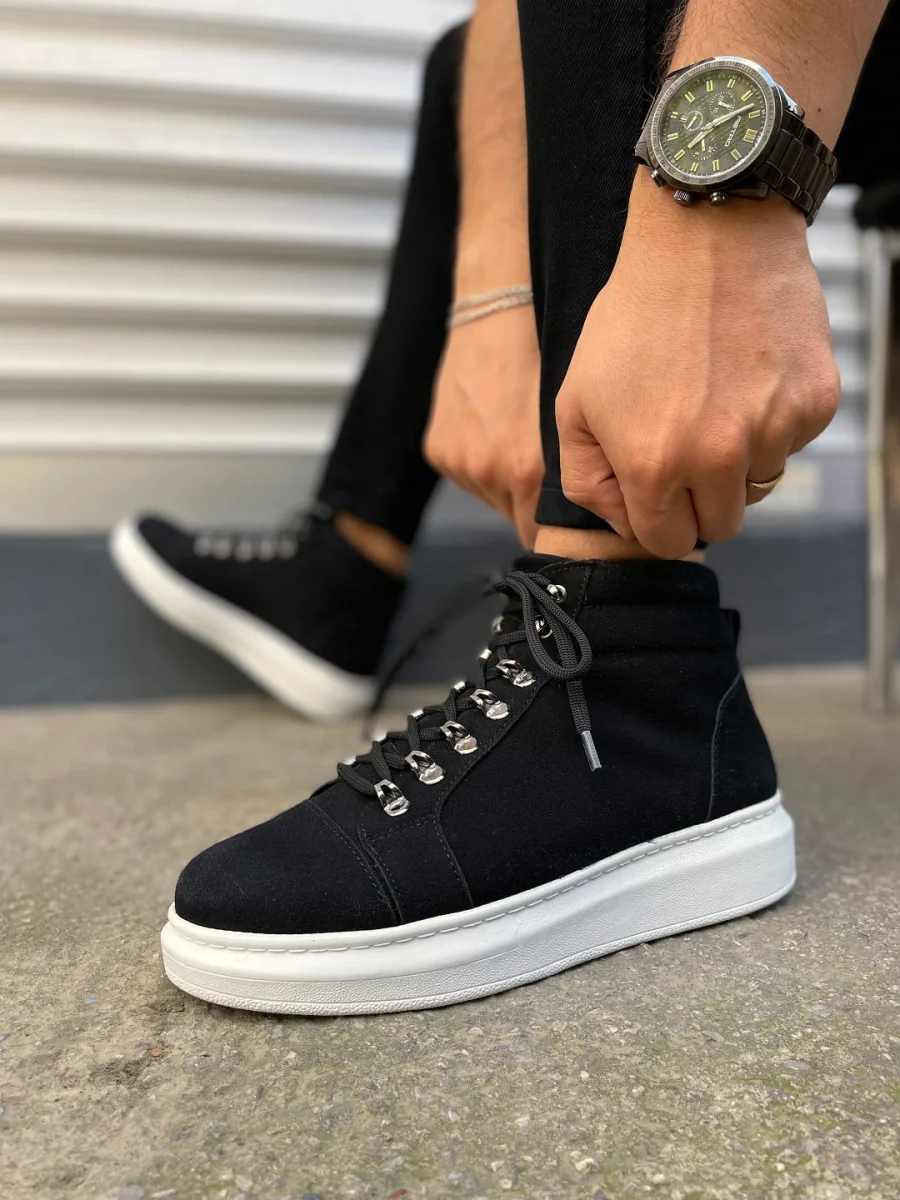 JY206 Ottawa Bağcıklı Ortopedik Taban Süet Erkek Spor Bot SBT - Siyah