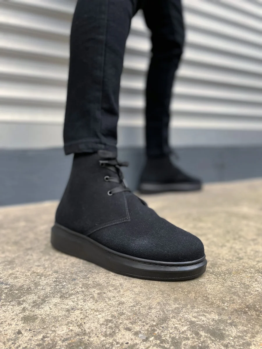 JY207 Oslo Bağcıklı Ortopedik Taban Süet Erkek Spor Bot SST - Siyah