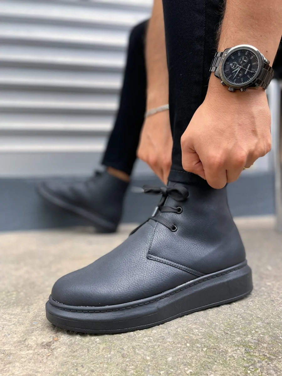 JY207 Oslo Bağcıklı Ortopedik Taban Cilt Erkek Spor Bot CST - Siyah