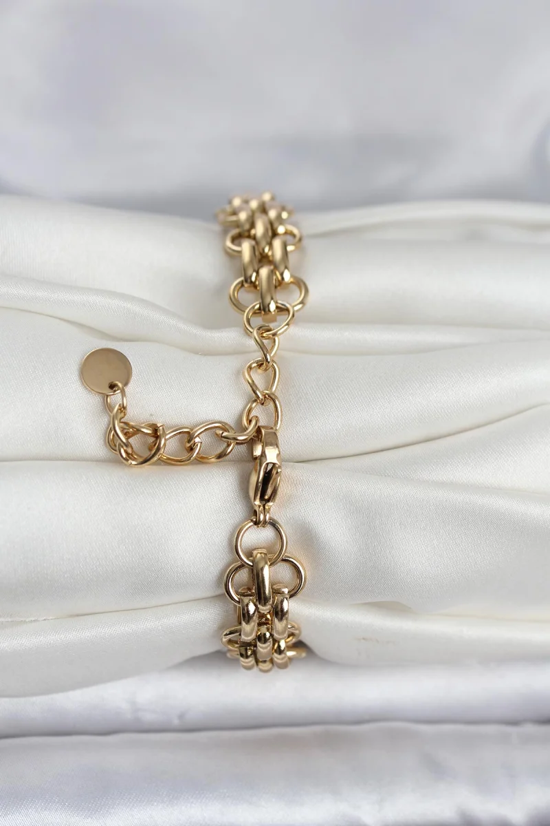 316L Çelik Gold Renk Hasır Zincir Model Kadın Bileklik